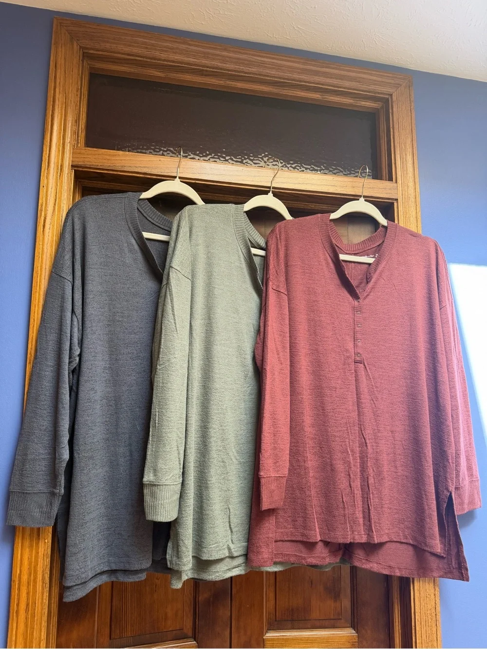 Abercrombie & Fitch Women’s Soft Boyfriend Henley Shirts-Navy, Olive, Burgundy